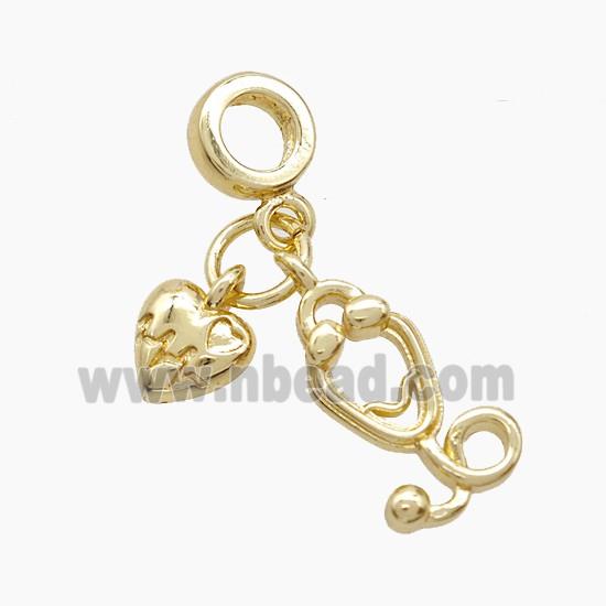 Copper Heart And Stethoscope Pendant Gold Plated