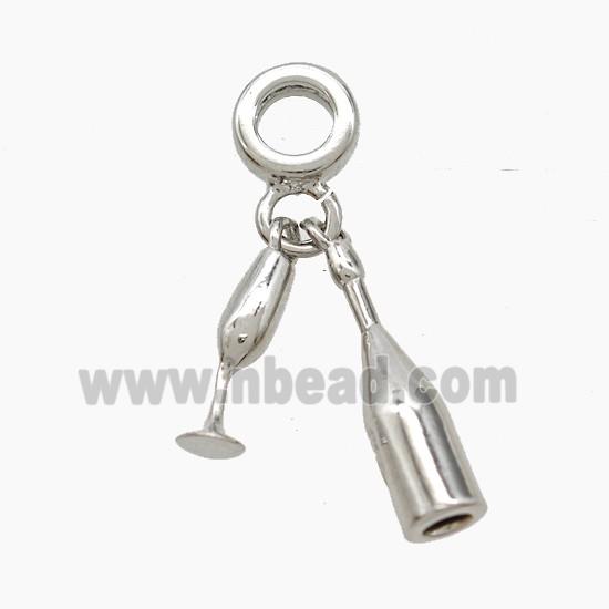 Copper Wine Bottle And Cup Pendant Platinum Plated