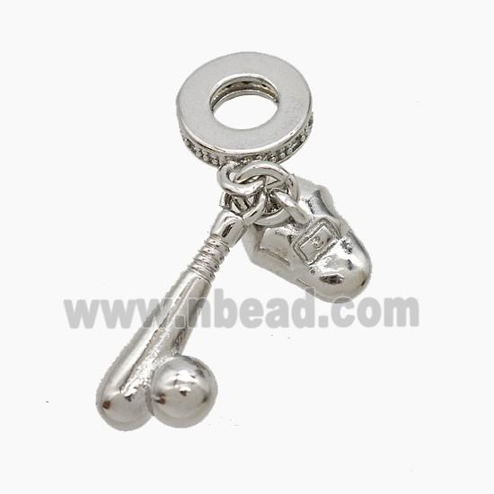 Copper Baseball And Bat Helmet Pendant Platinum Plated