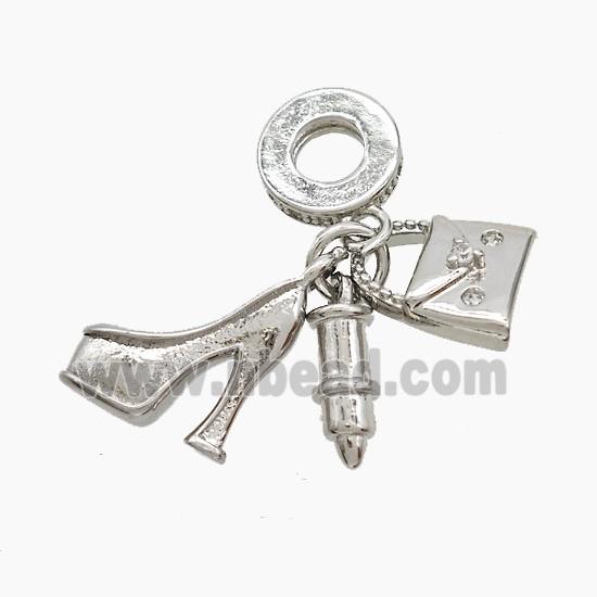 Copper High-heels And Handbag Lipstick Pendant Pave Zirconia Platinum Plated