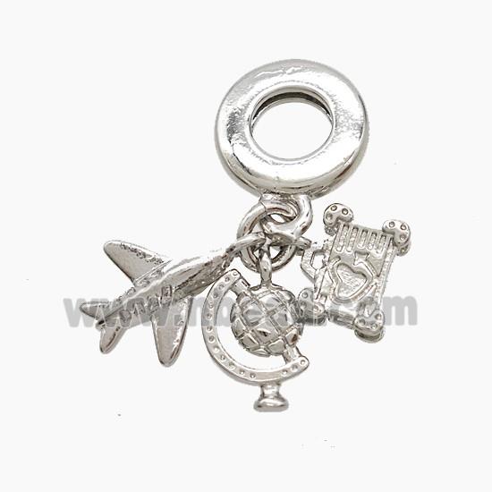 Copper Airplane And Blobe Suitcase Pendant Platinum Plated