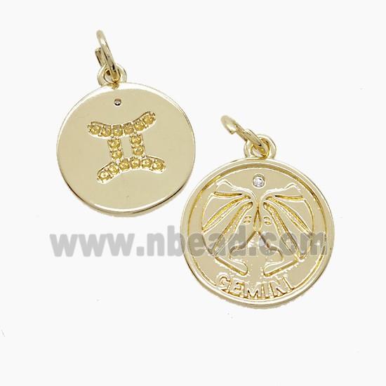Copper Pendant Pave zircon, Gold Plated