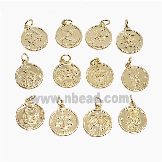 Copper Pendant Pave zircon, Gold Plated