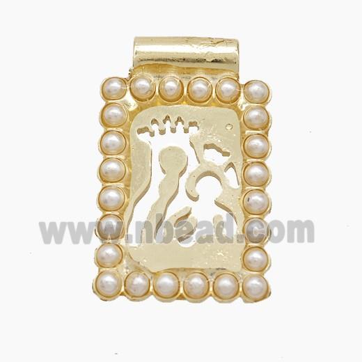 Copper Pendant Pave Resin Pearlized, Gold Plated