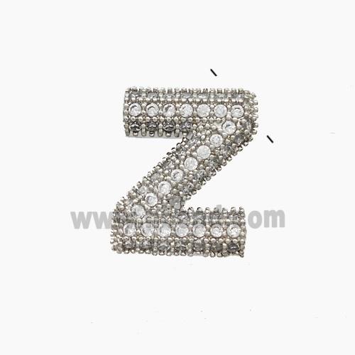 Copper letter Pendant Pave Zircon, Platinum Plated