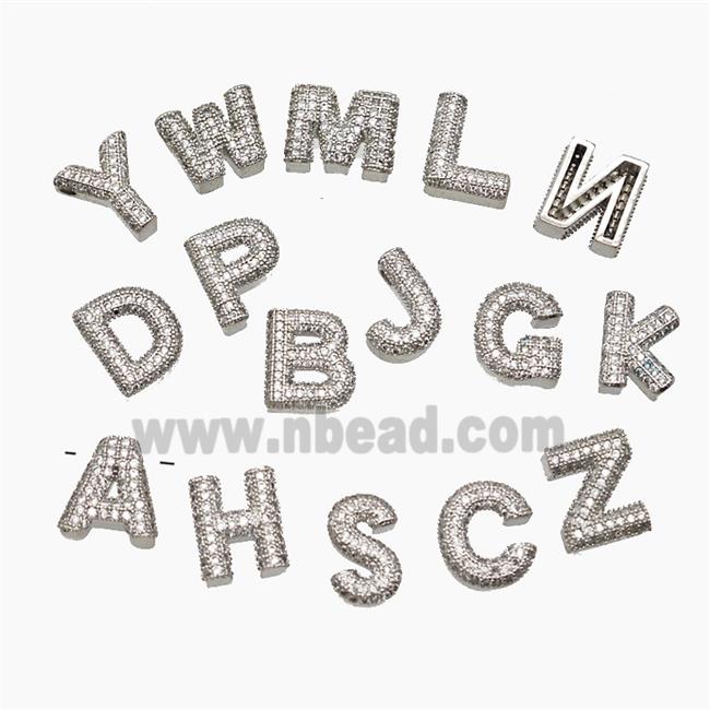 Copper letter Pendant Pave Zircon, Platinum Plated