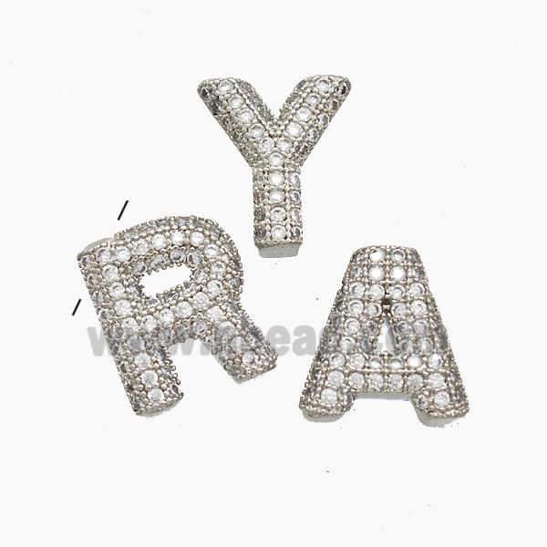 Copper letter Pendant Pave Zircon, Platinum Plated