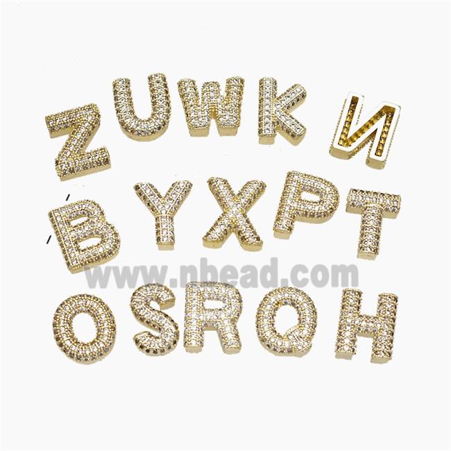 Copper letter Pendant Pave Zircon, Gold Plated