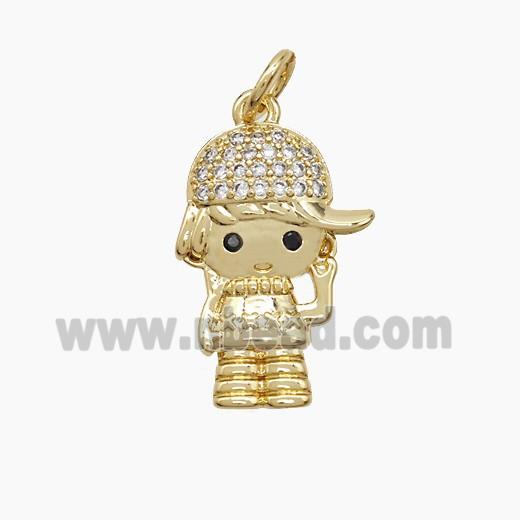 Copper Kids Boy Pendant Pave Zirconia 18K Gold Plated