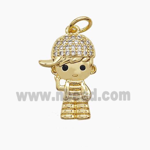 Copper Kids Boy Pendant Pave Zirconia 18K Gold Plated