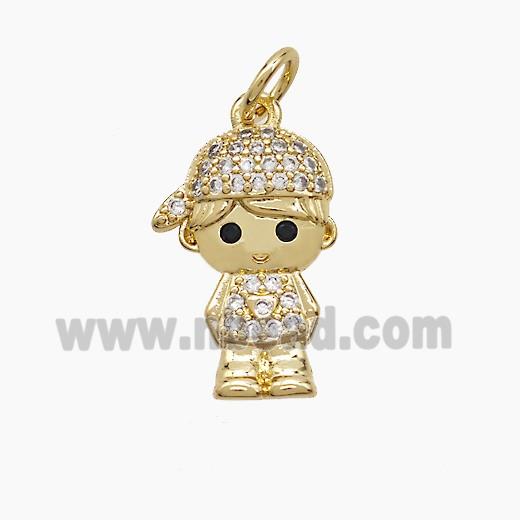 Copper Kids Boy Pendant Pave Zirconia 18K Gold Plated