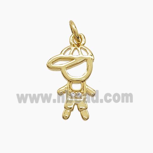 Copper Kids Boy Pendant Pave Zirconia 18K Gold Plated