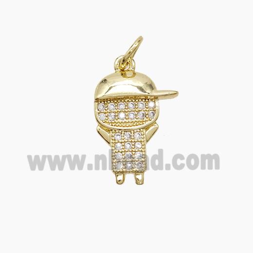 Copper Kids Boy Pendant Pave Zirconia 18K Gold Plated