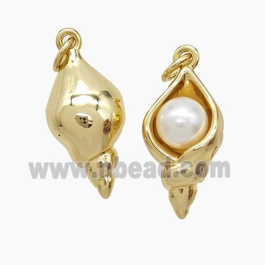 Copper Conch Shell Pendant Pave Resin 18K Gold Plated