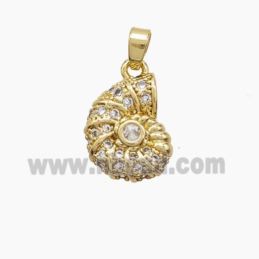 Copper Spiral Shell Pendant Pave Zirconia 18K Gold Plated