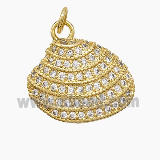 Copper Scallop Shell Pendant Pave Zirconia 18K Gold Plated