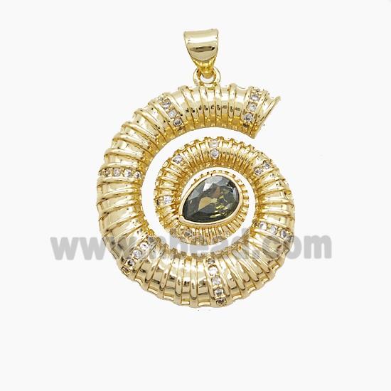Copper Spiral Shell Pendant Pave Zirconia 18K Gold Plated