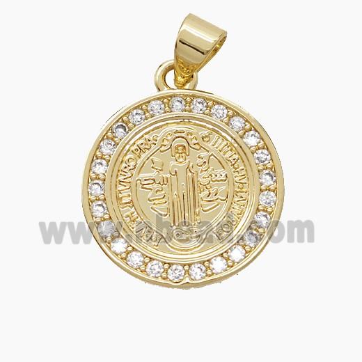 Copper Saint Jude Pendant Pave Zirconia 18K Gold Plated