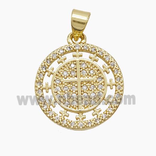 Copper Cross Pendant Pave Zirconia 18K Gold Plated