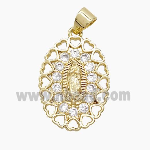 Copper Virgin Mary Pendant Pave Zirconia 18K Gold Plated