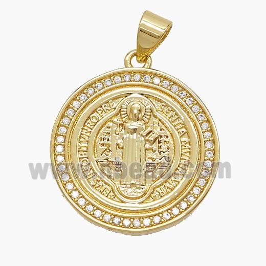 Copper Saint Jude Pendant Pave Zirconia 18K Gold Plated