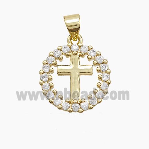 Copper Cross Pendant Pave Zirconia 18K Gold Plated