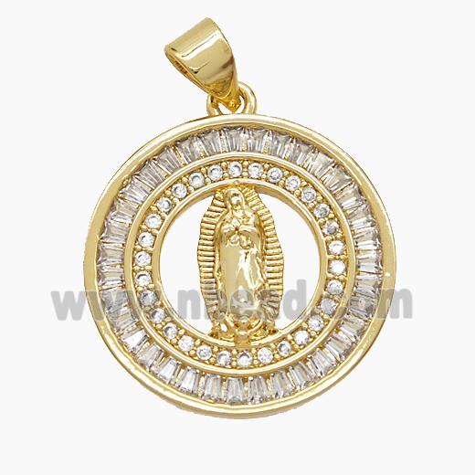 Copper Virgin Mary Pendant Pave Zirconia 18K Gold Plated