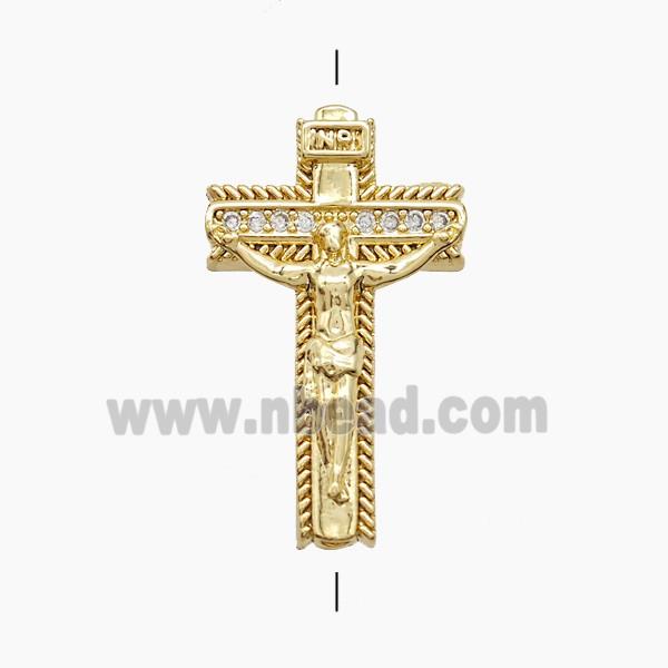 Copper Crucifix Cross Beads Pave Zirconia 18K Gold Plated