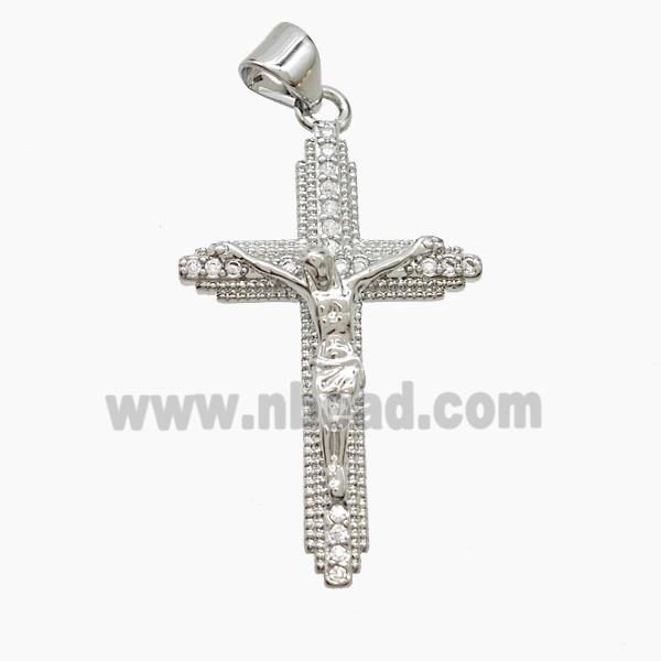 Copper Crucifix Cross Pendant Pave Zirconia Platinum Plated
