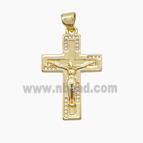 Copper Crucifix Cross Pendant Pave Zirconia 18K Gold Plated
