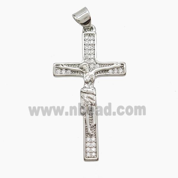 Copper Crucifix Cross Pendant Pave Zirconia Platinum Plated