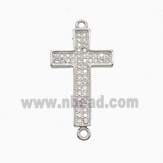 Copper Cross Connector Pave Zirconia Platinum Plated