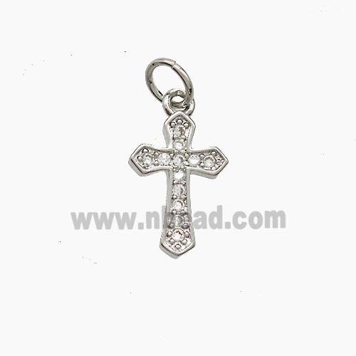Copper Cross Pendant Pave Zirconia Platinum Plated