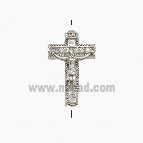 Copper Crucifix Cross Beads Pave Zirconia Platinum Plated