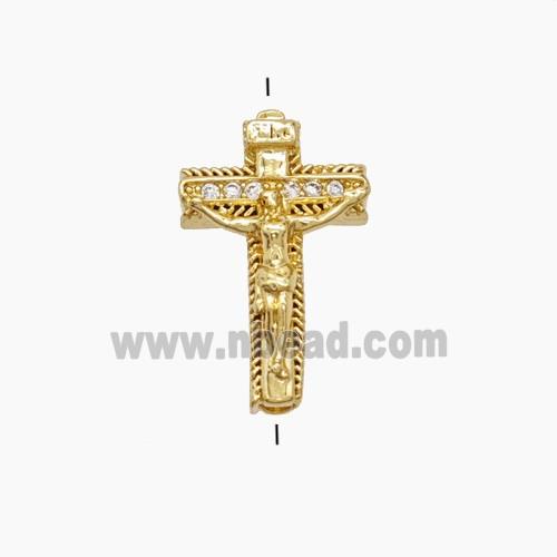 Copper Crucifix Cross Beads Pave Zirconia 18K Gold Plated