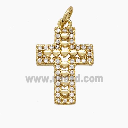 Copper Cross Pendant Pave Zirconia Heart 18K Gold Plated