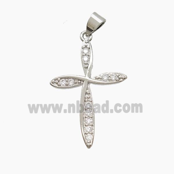 Copper Cross Pendant Pave Zirconia Platinum Plated