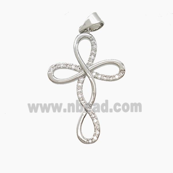 Copper Cross Pendant Pave Zirconia Platinum Plated
