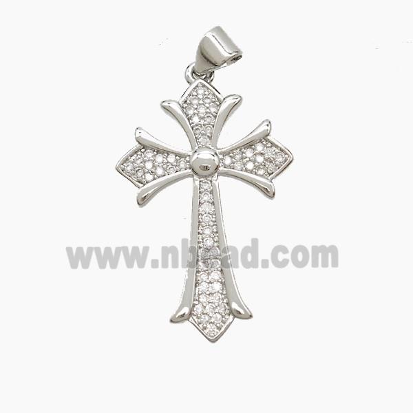 Copper Cross Pendant Pave Zirconia Platinum Plated