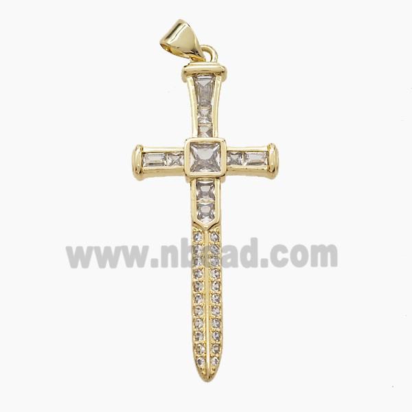 Copper Ankh Cross Pendant Pave Zirconia Sword 18K Gold Plated