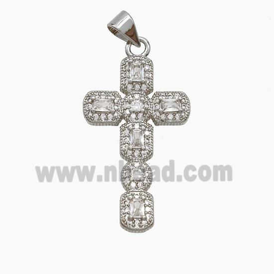 Copper Cross Pendant Pave Zirconia Platinum Plated