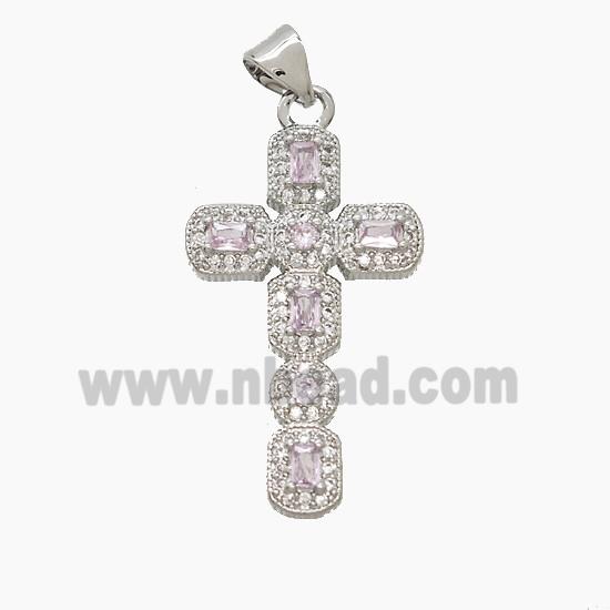 Copper Cross Pendant Pave Zirconia Platinum Plated
