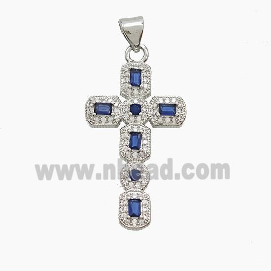 Copper Cross Pendant Pave Zirconia Platinum Plated