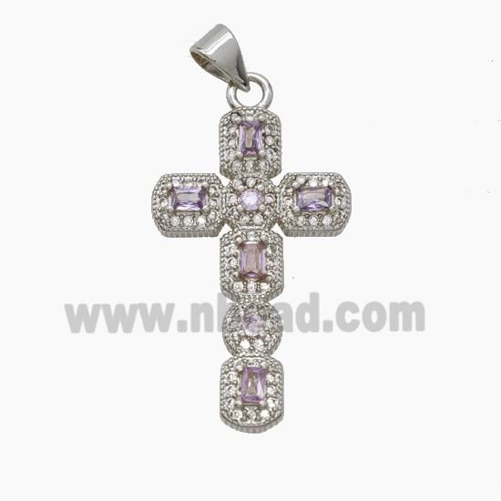 Copper Cross Pendant Pave Zirconia Platinum Plated
