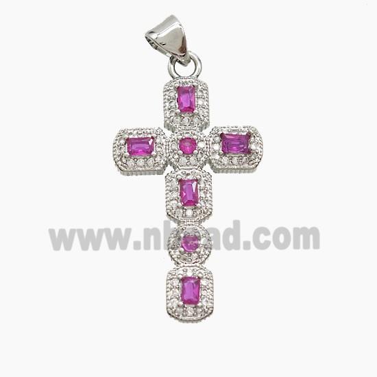 Copper Cross Pendant Pave Zirconia Platinum Plated
