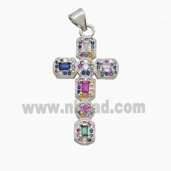 Copper Cross Pendant Pave Zirconia Platinum Plated