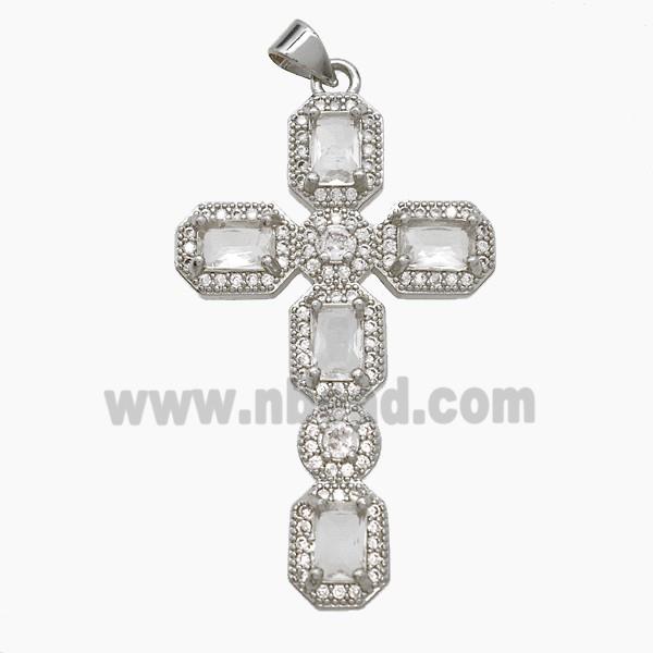 Copper Cross Pendant Pave Zirconia Platinum Plated