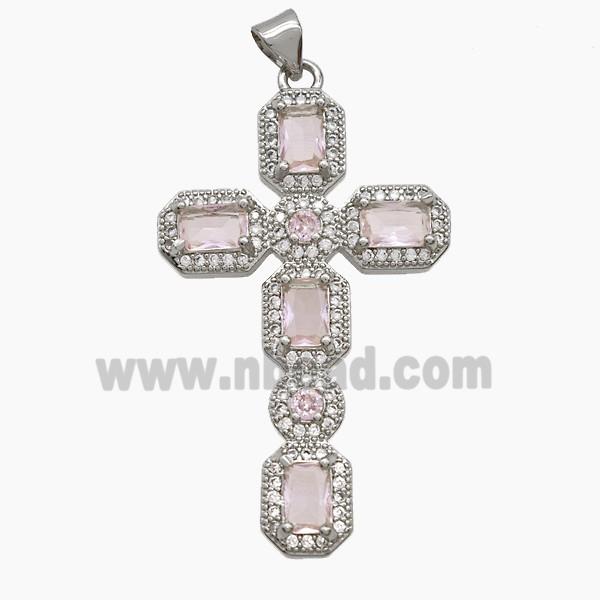 Copper Cross Pendant Pave Zirconia Platinum Plated