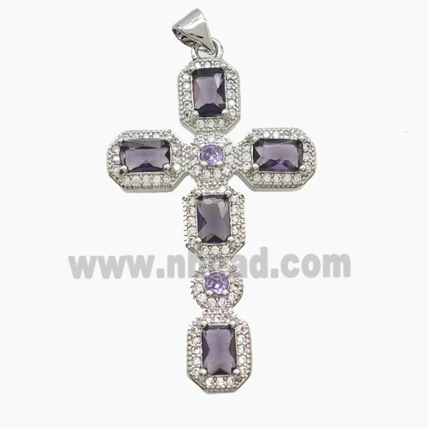 Copper Cross Pendant Pave Zirconia Platinum Plated