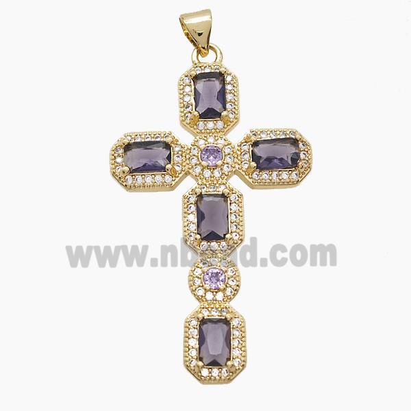 Copper Cross Pendant Pave Zirconia 18K Gold Plated